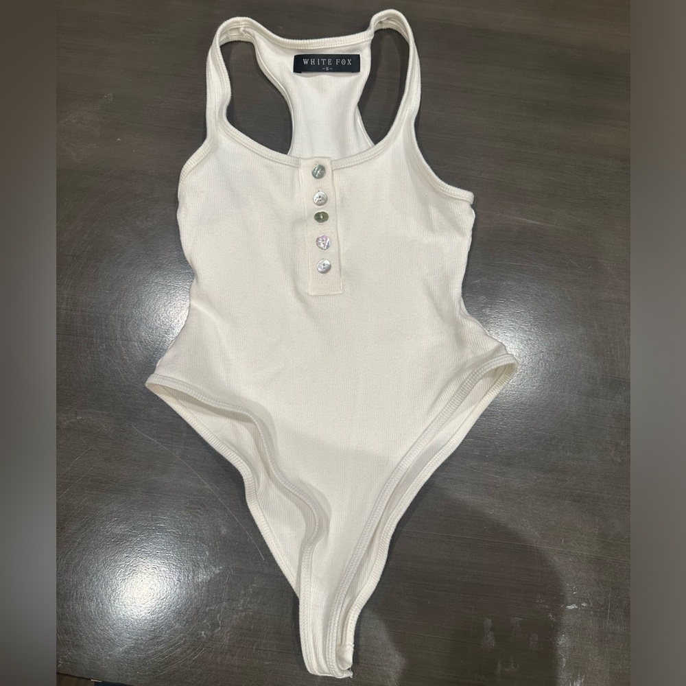 White fox - white body suit with buttons Racerback Tank size small